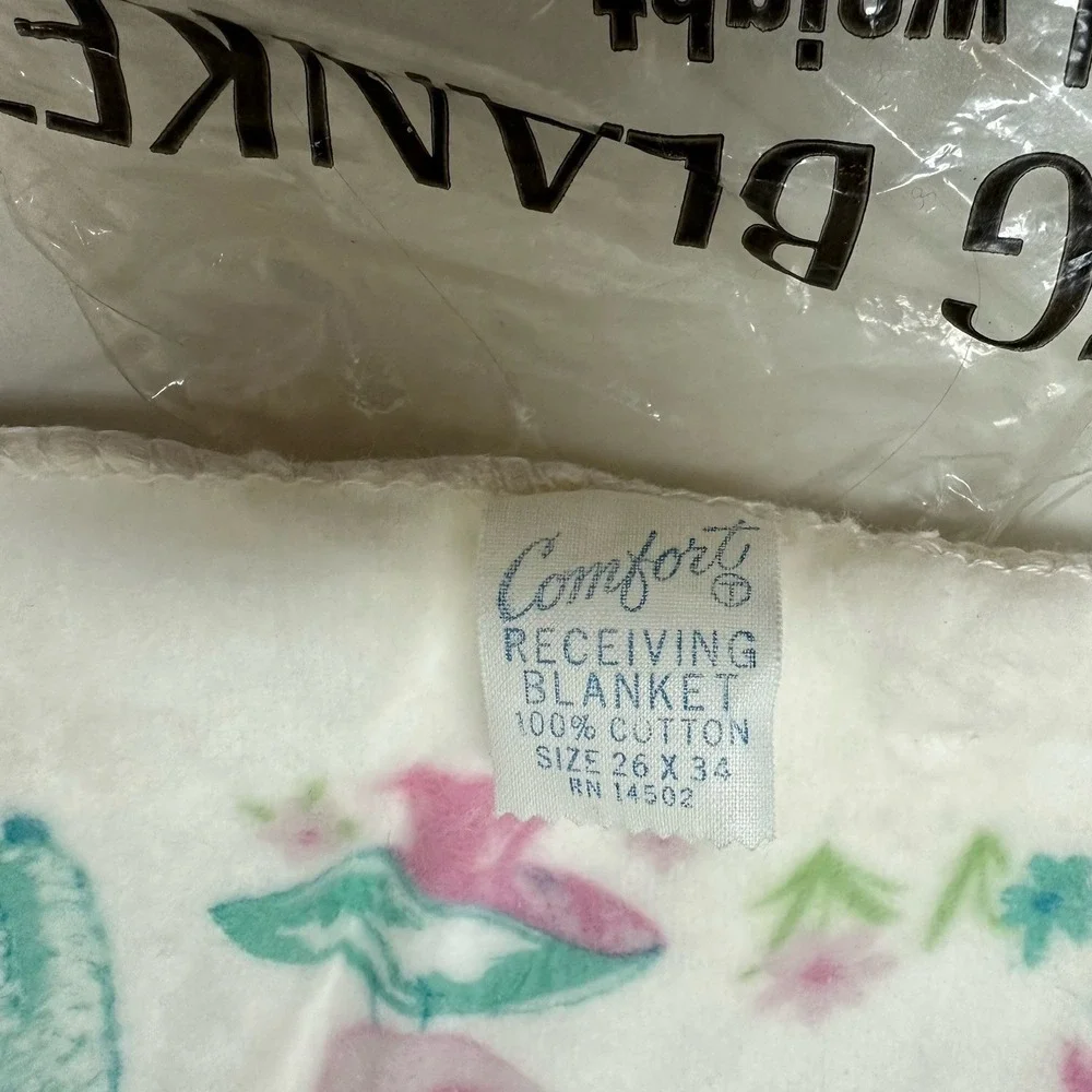 Vtg Riegel Comfort 100% Cotton Flannel Baby Receiving Blanket Bird Lamb NEW NOS